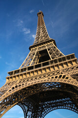 Close-up view to Eiffel Tower in Paris, France