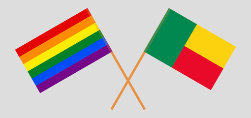 Crossed flags of LGBT and Benin