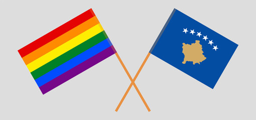 Crossed flags of LGBT and Kosovo