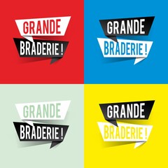 Modern design grande braderie text in french means big clearance sale on speech bubbles concept. Vector illustration