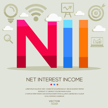 NII mean (net interest income) ,letters and icons,Vector illustration.	