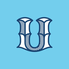 Decorative vintage U letter logo.