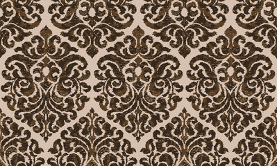 Seamless pattern with Damask motifs in brown tones