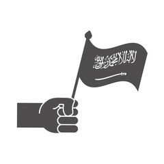 saudi arabia national day, hand with flag silhouette style icon