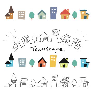 Hand drawn simple and cute house illustration material