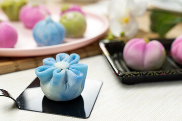 Traditional Japanese dessert confectionery cake wagashi or snow skin mooncake