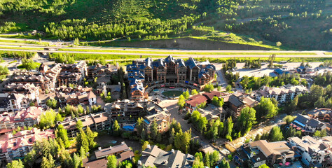 Beautiful aerial view of Vail from drone in summer season, USA