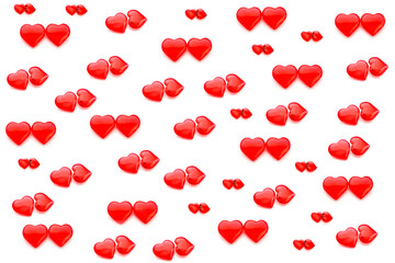 colorful pattern of hearts on a white background. pattern of hearts. the view from the top