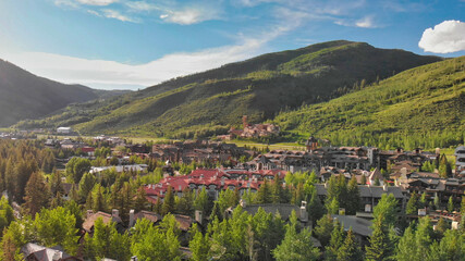 Obraz premium Aerial view of Vail hotels and city homes, Colorado, USA