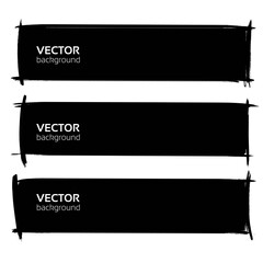 Horizontal black banners from textured strokes isolated on a white background