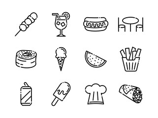 Foods and Drinks line Black icons style 2 vol 1