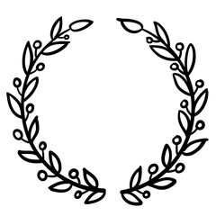 Doodle laurel wreath, floral frame	