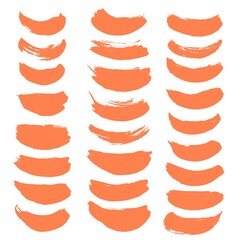 Large set of vector brush strokes of orange soft brush isolated on white background