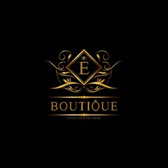 Vintage monograms E letter. Golden heraldic letter logos