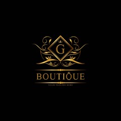 Vintage monograms G letter. Golden heraldic letter logos