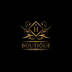 Vintage monograms H letter. Golden heraldic letter logos