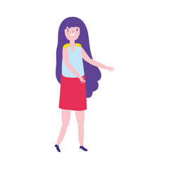 young woman character standing happy celebrating isolated design icon
