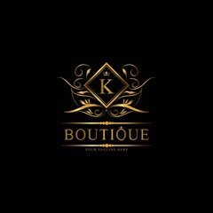 Vintage monograms K letter. Golden heraldic letter logos