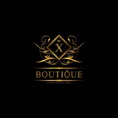 Vintage monograms X letter. Golden heraldic letter logos