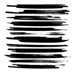 Long black textured strokes isolated on white background