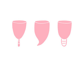 Vector set bundle of pink hand drawn doodle sketch menstrual cup isolated on white background