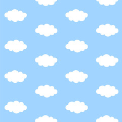 Vector seamless pattern of white hand drawn doodle sketch cloud isolated on blue background