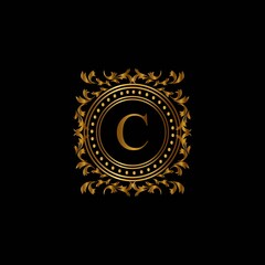Vintage monograms C letter. Golden heraldic letter logos