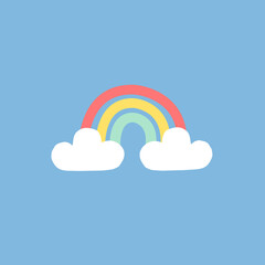 Vector hand drawn doodle sketch rainbow isolated on blue background