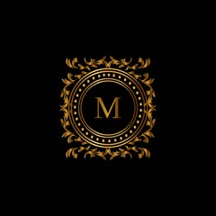 Vintage monograms M letter. Golden heraldic letter logos