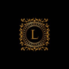 Vintage monograms L letter. Golden heraldic letter logos