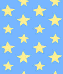 Obraz premium Vector seamless pattern of yellow hand drawn doodle sketch star silhouette isolated on blue background