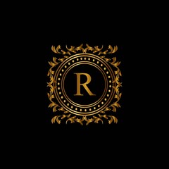 Vintage monograms R letter. Golden heraldic letter logos
