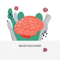Medical illustration of brain in leaves.