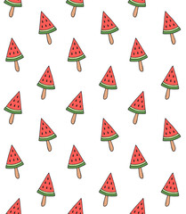 Vector seamless pattern of colored hand drawn doodle sketch watermelon ice cream isolated on white background