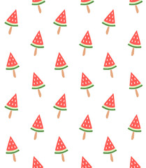 Vector seamless pattern of hand drawn doodle sketch colored watermelon ice cream isolated on white background