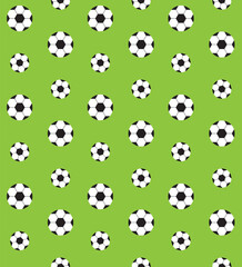 Vector seamless pattern of flat cartoon football ball isolated on green background