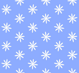 Vector seamless pattern of white hand drawn doodle sketch flower silhouette isolated on blue background
