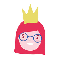 woman face with crown character cartoon isolated design icon white background