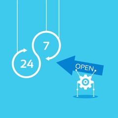 open 24 hours 7 days vector background