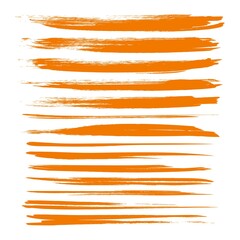 Obraz premium Orange textured long dry paint strokes set isolated on white backckground