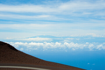 Looking out Mauna Kea, from the summit of Haleakala Volcano, Maui, Hawaii