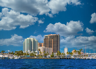 Fototapeta na wymiar A Coastal Condo Building on the Intracoastal Waterway in Fort Lauderdale, Florida