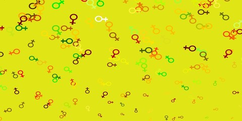 Light Green, Yellow vector backdrop with woman's power symbols.