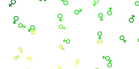 Light Green, Yellow vector backdrop with woman's power symbols.