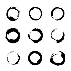 Set of black circular strokes smears, part one