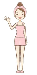OKサインをだすルームウエア女子2　にっこり