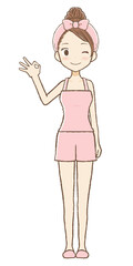 OKサインをだすルームウエア女子3　ウィンク