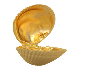 Obraz na płótnie Canvas Golden shell isolated on white background. 3D illustration. 3D rendering.