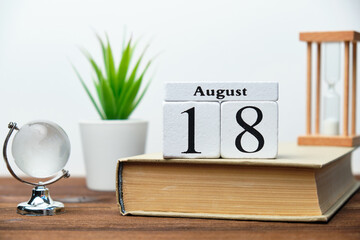 18th august - eighteenth day month calendar concept on wooden blocks.