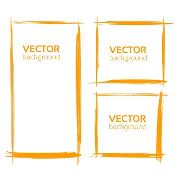 Square frames from thin orange textured strokes of paint on white background